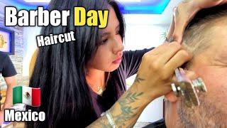 BARBER DAY HAIRCUT FADE (w/ HER SIGNATURE & DESIGN ON MY HEAD) Mexico City  ASMR