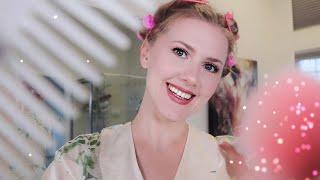 Sleepy Hair and Make Up  ASMR • WHISPER • Brushing • CURLERS • Blow dryer
