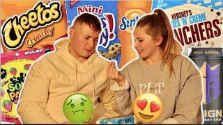 BRITISH PEOPLE TRYING AMERICAN SNACKS TASTE TEST!!! | Ellie Victoria