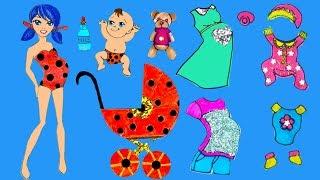 Paper dolls family dress up Ladybug & Cat Noir mother & daughter costumes dresses papercrafts.