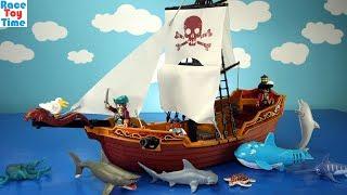Playmobil Pirate Ship Playset Build and Play and Learn Sea Animals Names Toys In The Pool For Kids