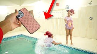 THROWING HER NEW IPHONE 15 PRO MAX IN THE POOL!!! *ITS OVER*