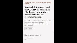 Research informatics and the COVID-19 pandemic: Challenges, innovations, lessons lear... | RTCL.TV