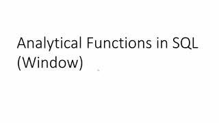 Window Function in SQL | Analytic Function in SQL | Window Analytic Function Oracle