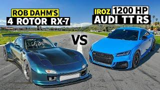 Rob Dahm vs Hank Iroz! 1200hp Audi TT RS drag races 4 Rotor RX-7