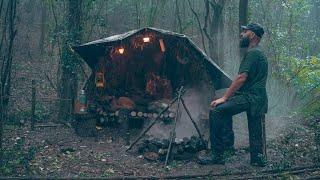 Two Days in a Bushcraft Shelter During Heavy Rain | Mr Wild Nature (4K)