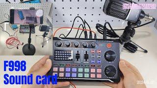 How to use F998 sound card , you will get full set, micrphone, sound card and earphone