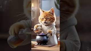 Brewing magic with gemstone dust — when your cat takes potion-making VERY seriously 