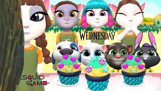 My Talking Angela 2 Squid Game Cake and Cookie Wednesday Enid Bianca vs Squid Doll