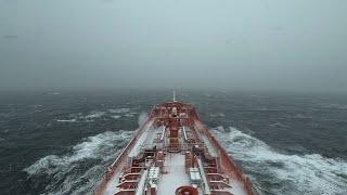 TANKER in NORTH ATLANTIC OCEAN / Stormy and Winter weather / Icing conditions