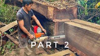 TOP TEKNIK‼️ PART 2 PENGOLAHAN KAYU BINUANG MENJADI PAPAN DAN BALOK || CHAINSAW STIHL 070