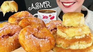 CINNAMON CUSTARD CAKE, SUGAR DONUTS & COFFEE  | ASMR Eating Sounds | No Talking Mukbang - 먹방