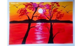 Easy Evening Scenery I Acrylic Painting Technique I Elakkis ART