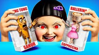 Ballerina Cappuccina vs Giant Squid Game Doll! Italian Brainrot Hide and Seek in Boxes Challenge!