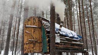 The WARM House PIPE on the tree is BUILT. I INSULATE the walls. I make a STOVE. Warm zone