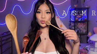 ASMR | Scooping + Eating Your Face With A Wooden Spoon  (mouth sounds & personal attention)