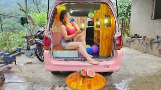 Genius girl spent 6 days to turn a 7-seater car into a MOBIHOME for camping