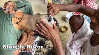 Indian Barber Street Shave With Straight Razor | Head & Beard Shave Of Aditya | ASMR