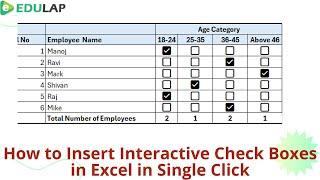 How to Insert Interactive Check Box in Excel in Single Click