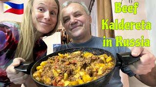 I cook BEEF KALDERETA in Russia for dinner! Mmm!