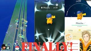 Catch shiny  TCG hat Pikachu|| Night shiny  hunting in Pokemon go.....