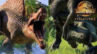 SPINOSAURUS VS JURASSIC PARK T-REXES COMPILATION | Jurassic World Evolution 2