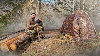 СТРОИМ БОЛЬШОЙ ДОМ в ЛЕСУ - НОЧЬ В ГЛУШИ В ТЕПЛОЙ ПАЛАТКЕ | УКРЫТИЕ СВОИМИ РУКАМИ