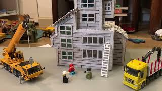 Toy Construction Trucks Are Building a House
