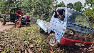 Genius girl driving the truck lost control and fell into the ditch