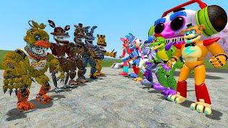 FNAF 4 NIGHTMARE ANIMATRONICS VS ALL GLAMROCK FNAF SECURITY BREACH ANIMATRONICS in Garry's Mod!