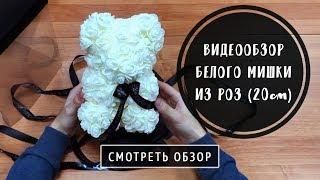 Белый мишка из роз 20 см. Видео обзор