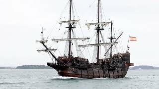 Galeón Andalucía, a replica of a 16th century Spanish merchant ship, leaving Poole Harbour