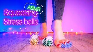 ASMR - Squeezing a stress balls with feet | Foot massage | Squishy sounds