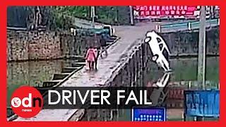 Chinese Driver Swerves into River Moments After Passing Test