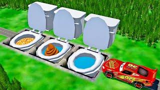 MEGA TOILET Pits Vs Lightning McQueen And Huge & Tiny PIXAR CARS! BeamNG. Drive Battle!