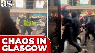 RANGERS and CELTIC fans erupt in chaos on GLASGOW streets ahead of Scottish League Cup Final