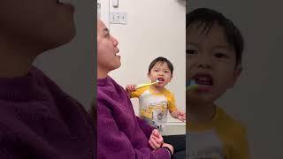 Cute baby pranks mom 🪥️