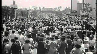 Scenes of Chicago "Century of Progress" World's Fair. Gardens, aerial tramway, ma...HD Stock Footage