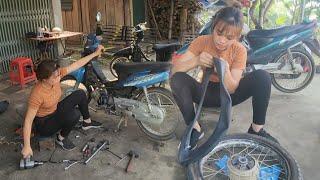 Mechanical girl N's unique method of patching inner tubes, fixing faulty cam slugs for Wave@110.
