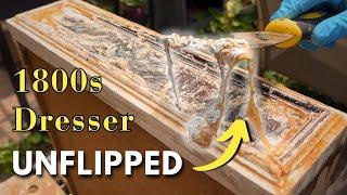 Messiest Paint Removal Ever?! Restoring a 19th century Antique Dresser I ASMR restoration no talking