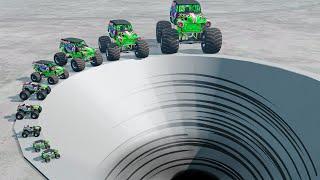 Big & Small GRAVE DIGGER vs Giant Hole - BeamNG Monster Truck Crashes