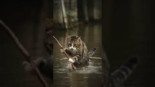 Cat catch the fish with stick in the river #DreamScreenAI #deepdream #midjourneyai #artificialintel