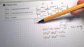 Zamiana jednostek pola: metr i decymetr kwadratowy, ar - uzupełnij tabelę - Matematyka