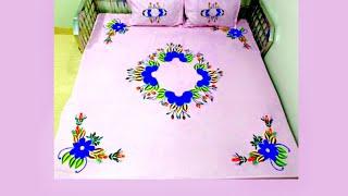 Bedsheet Painting design Neon Style Painting Handmade Fabric Painting #RosePainting #LilyPaint #Neon