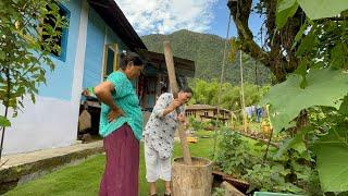 Making of ashampan(smashed corn)- 