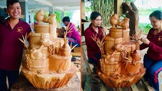 Carving Soju Wooden Base - Toad in Wonderland | HITEJINRO & Woodart Vietnam