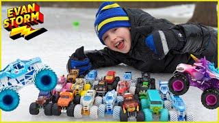 Slip N Slide MONSTER TRUCK Backyard Ice Racing with 20 Favorite MONSTER JAM TRUCKS