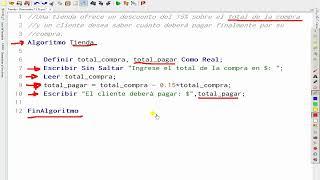 Algoritmo - Tienda - Descuento 15% sobre el total de la compra.
