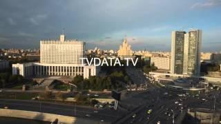 Aerial Drone Filming Moscow Russia, White House, government building Krasnopresnenskaya em