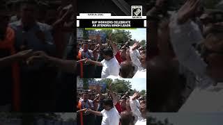BJP workers celebrate outside Kathua counting office, after BJP’s Dr. Jitendra Singh takes lead